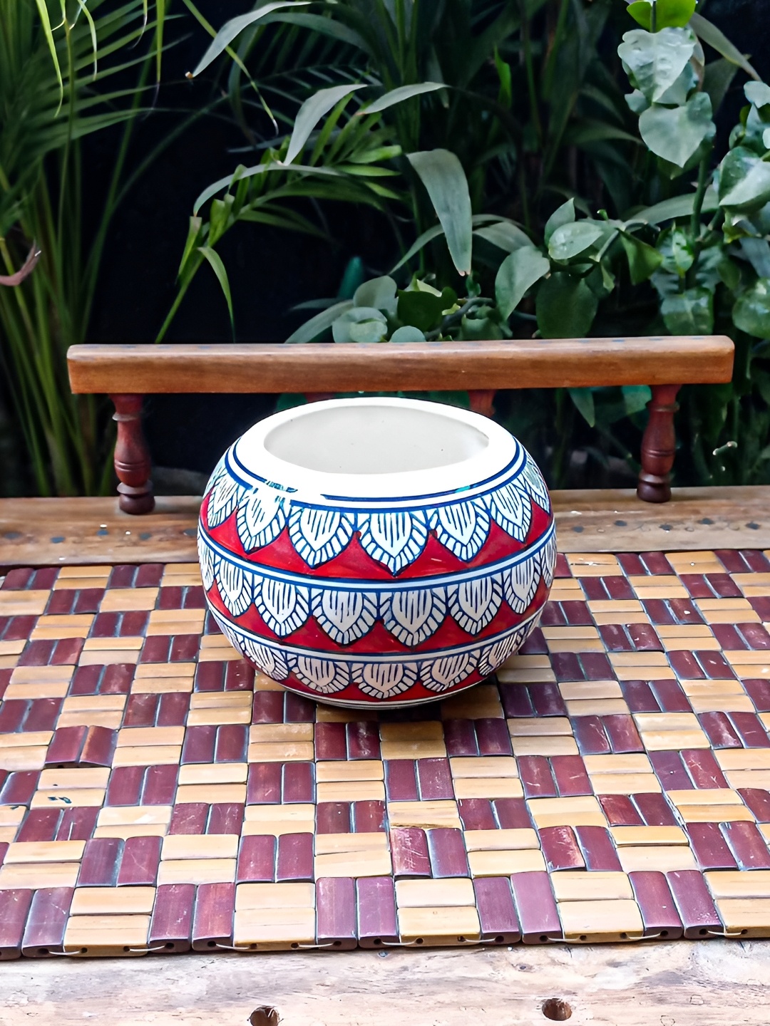 

INDIA MEETS INDIA Red & White Ceramic Planter Holder