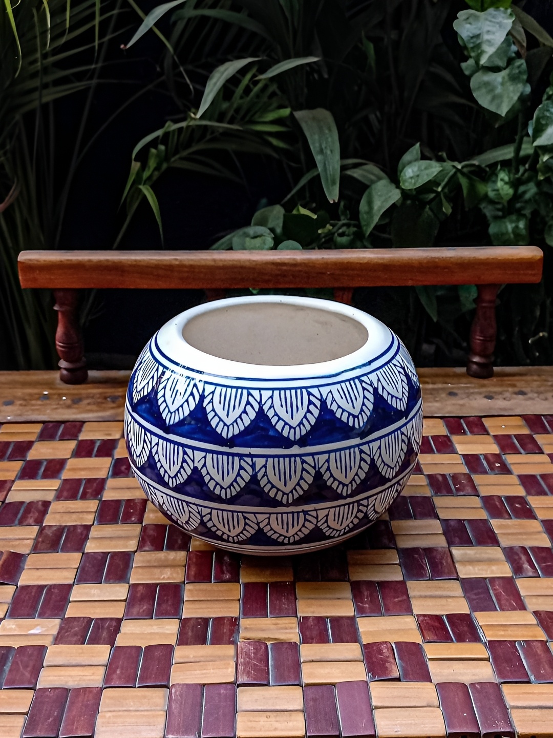 

INDIA MEETS INDIA Blue & White Ceramic Oval Planter