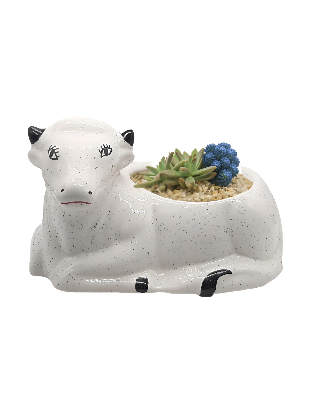 

INDIA MEETS INDIA White Ceramic Cow Shaped Planter