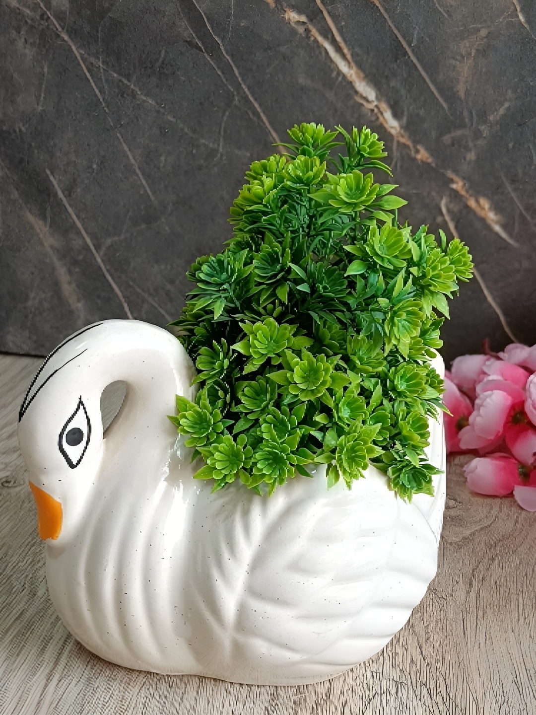

INDIA MEETS INDIA White Ceramic Planter With Holder