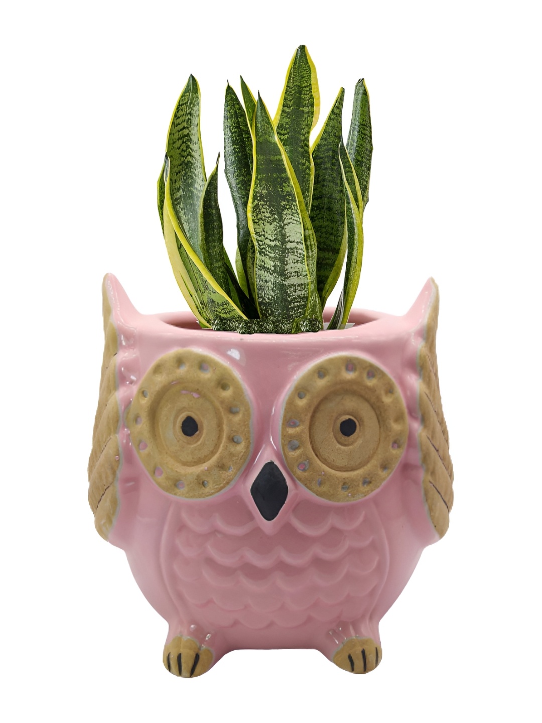 

INDIA MEETS INDIA Pink & Beige Ceramic Owl Planter