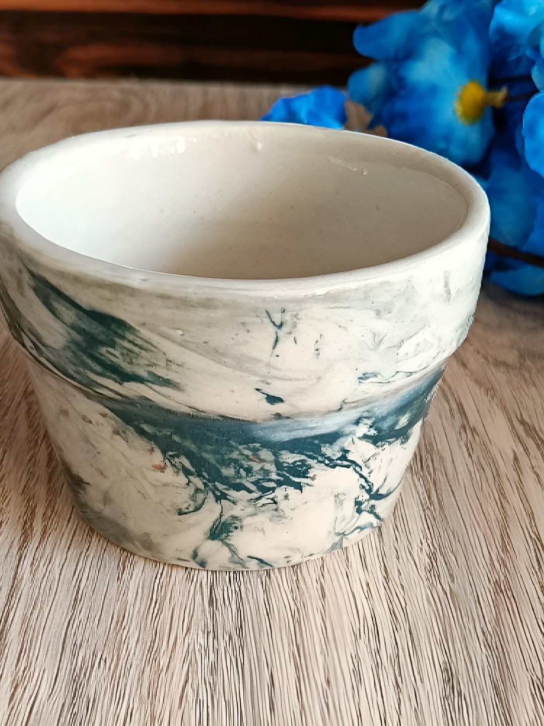 

INDIA MEETS INDIA Blue & Cream Abstract Printed Ceramic Planter