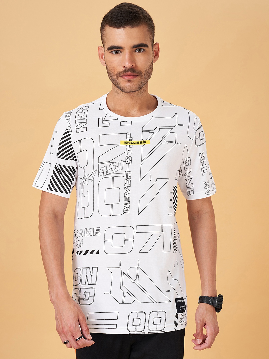 

Street 808 by Pantaloons Round Neck Short Sleeves Typography Printed T-shirt, White
