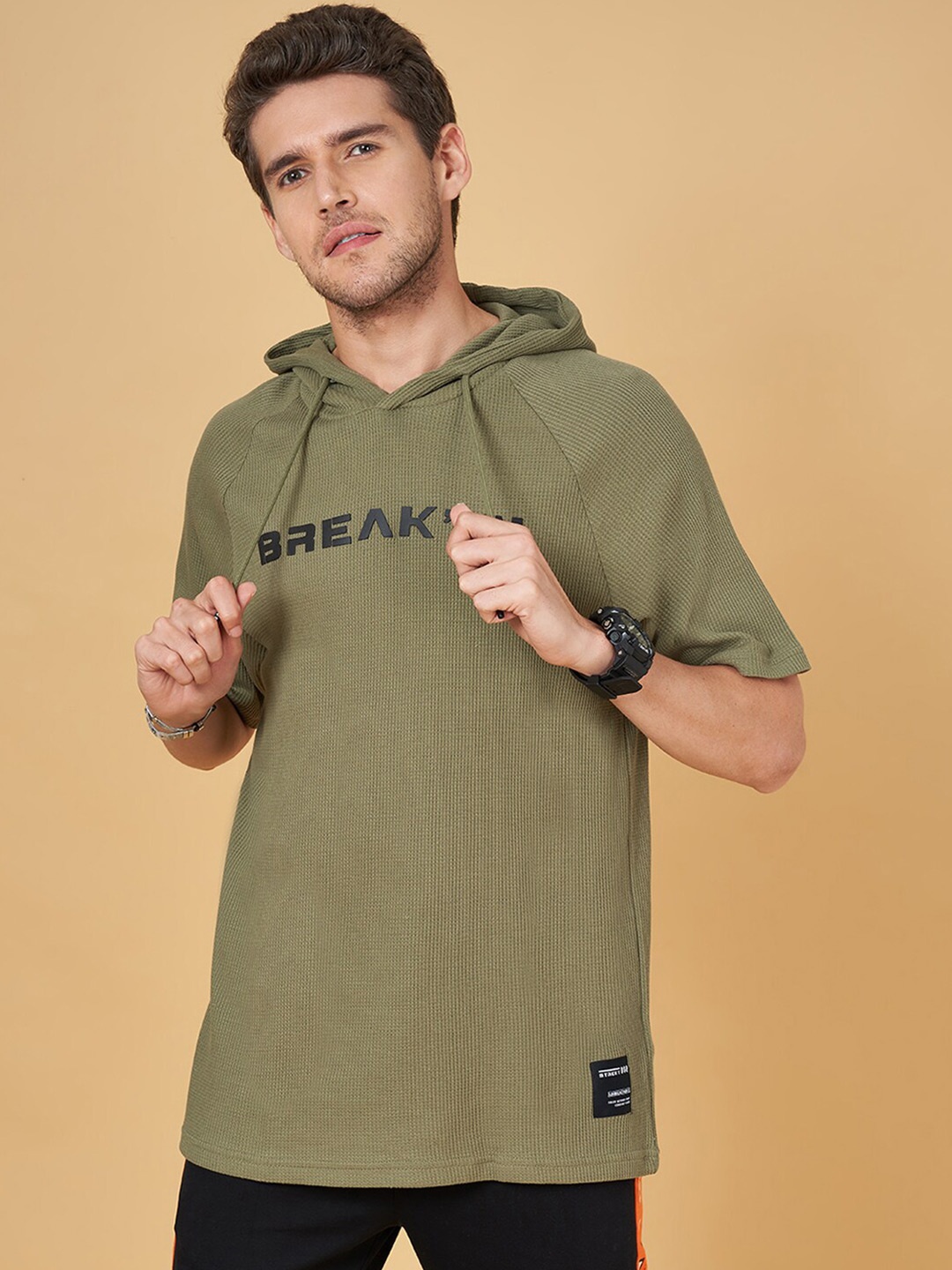 

Street 808 by Pantaloons Typography Hooded Cotton T-shirt, Green