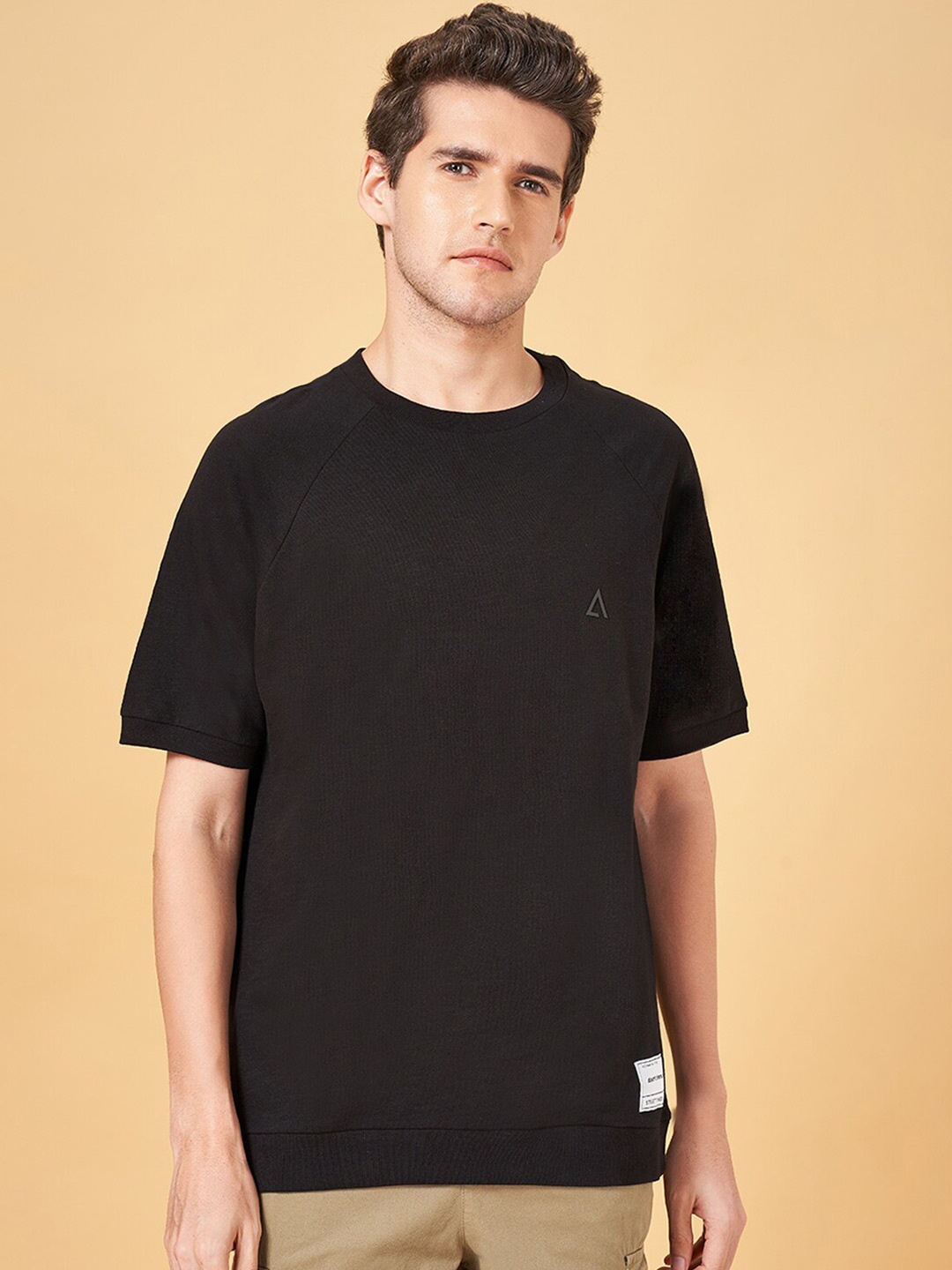 

Street 808 by Pantaloons Round Neck Short Sleeves Cotton Boxy T-shirt, Black