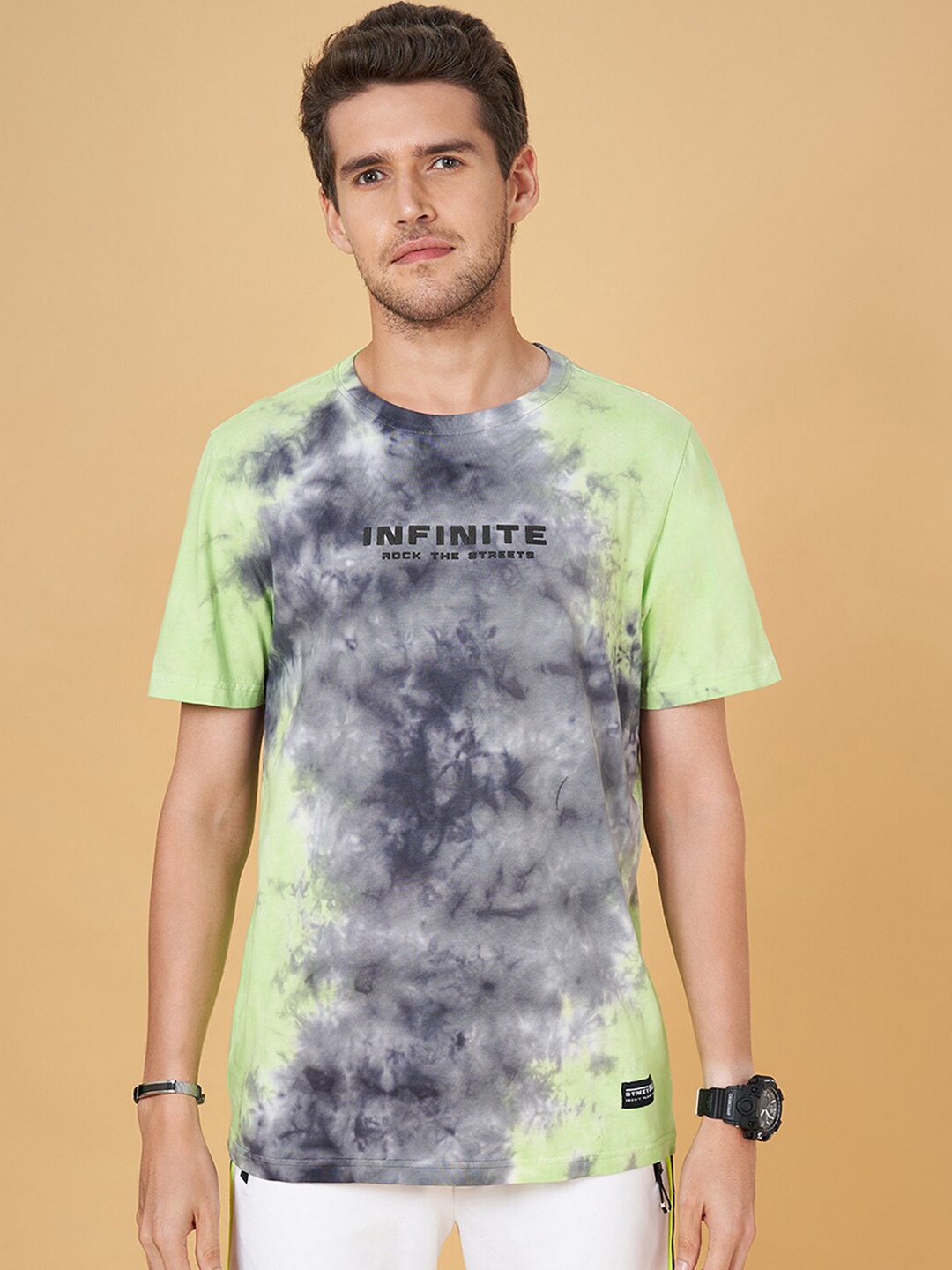 

Street 808 by Pantaloons Round Neck Short Sleeves Printed Cotton T-shirt, Blue