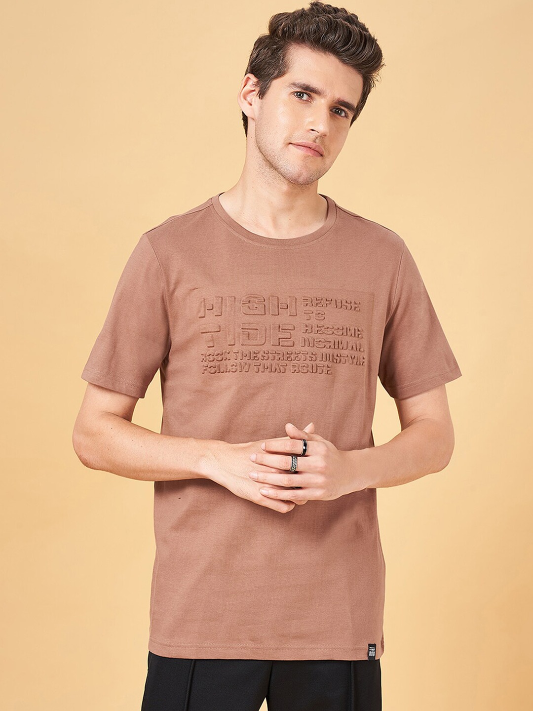 

Street 808 by Pantaloons Round Neck Short Sleeves Printed Cotton T-shirt, Brown