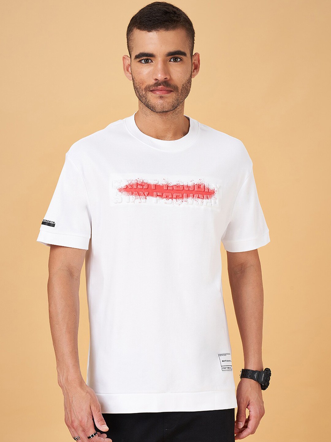

Street 808 by Pantaloons Round Neck Short Sleeves Typography Cotton Boxy T-shirt, White