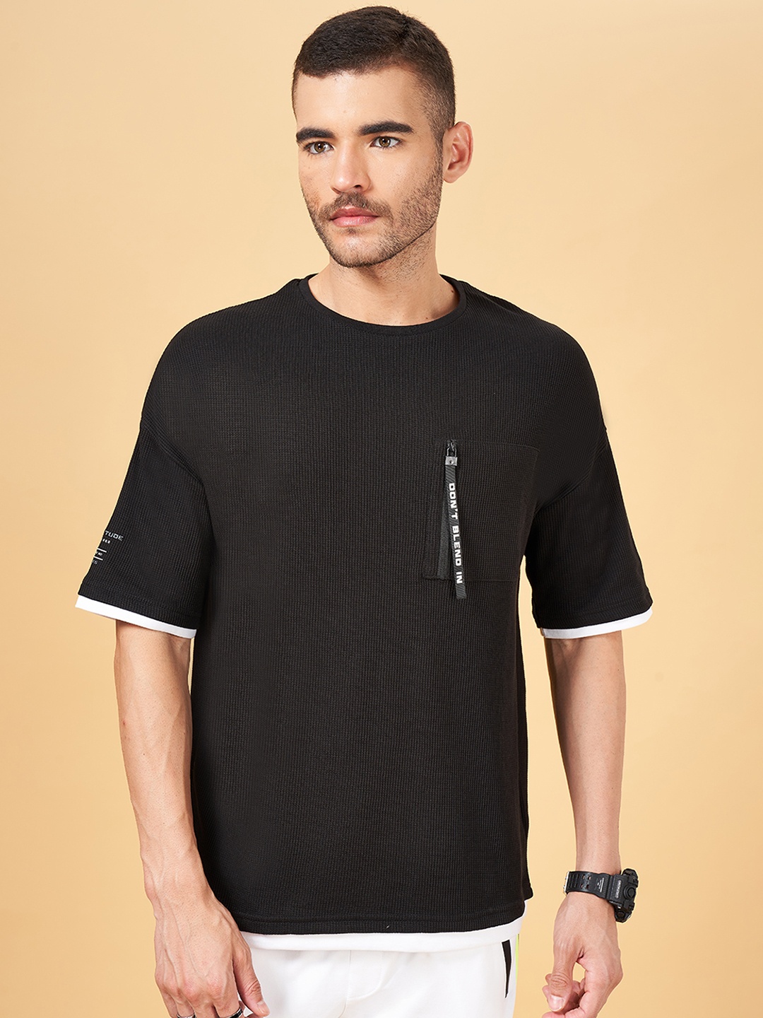 

Street 808 by Pantaloons Round Neck Short Sleeves Boxy T-shirt, Black