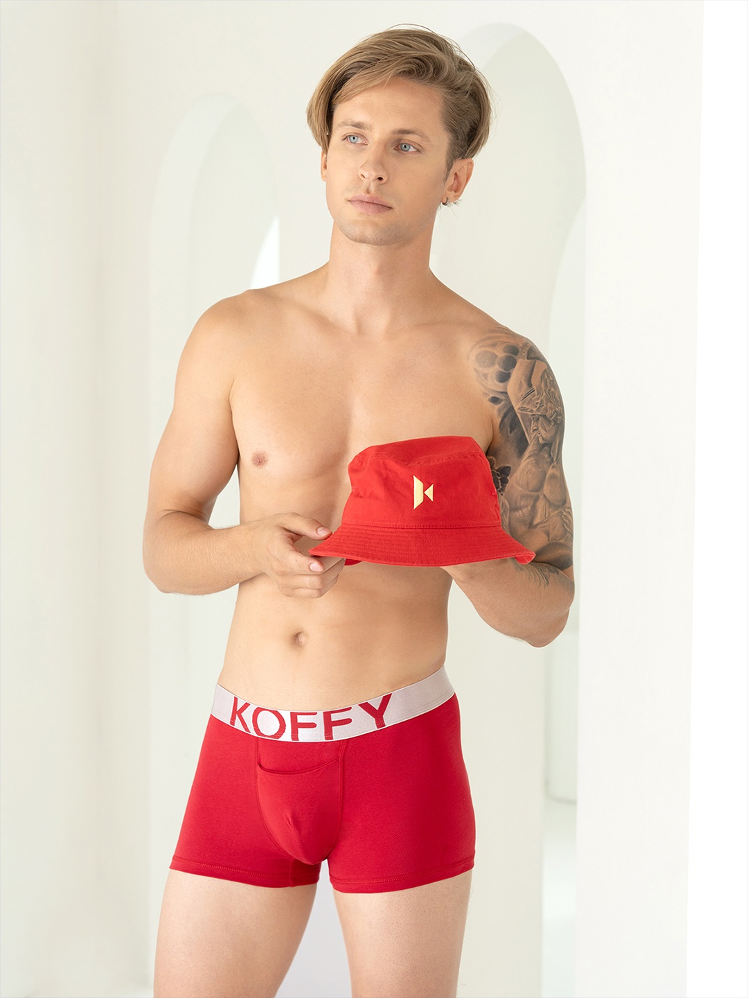 

KOFFY Mid Rise Front Open 4 Way Stretch Breathable Trunks-KOFFY_KI24_MTK, Red