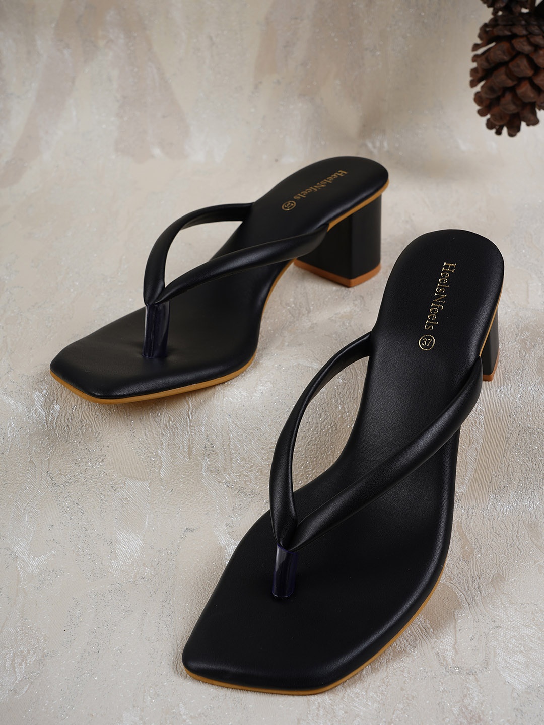 

HEELSNFEELS Strappy Open Toe Block Heels, Black
