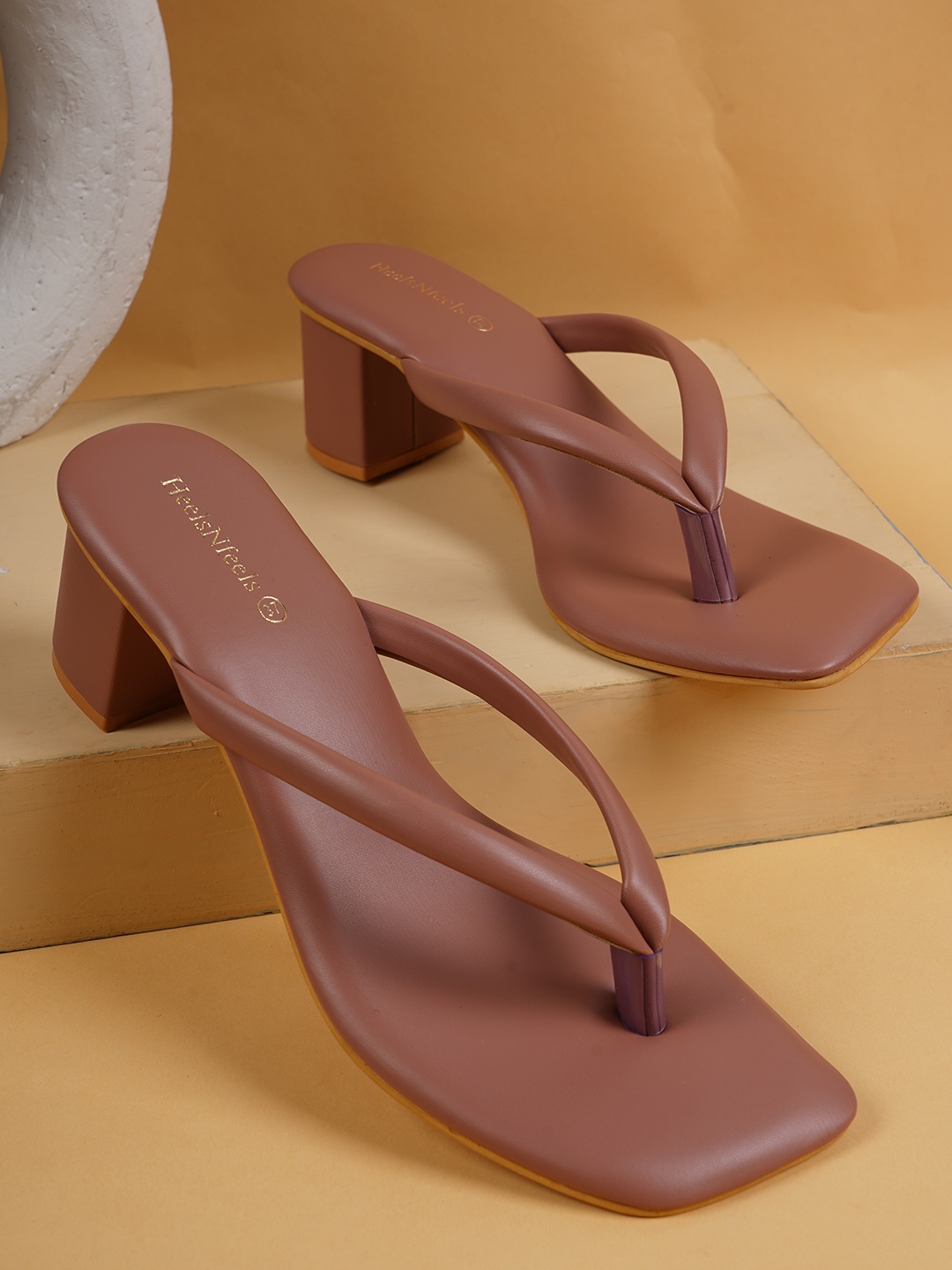 

HEELSNFEELS Strappy Open Toe Block Heels, Peach