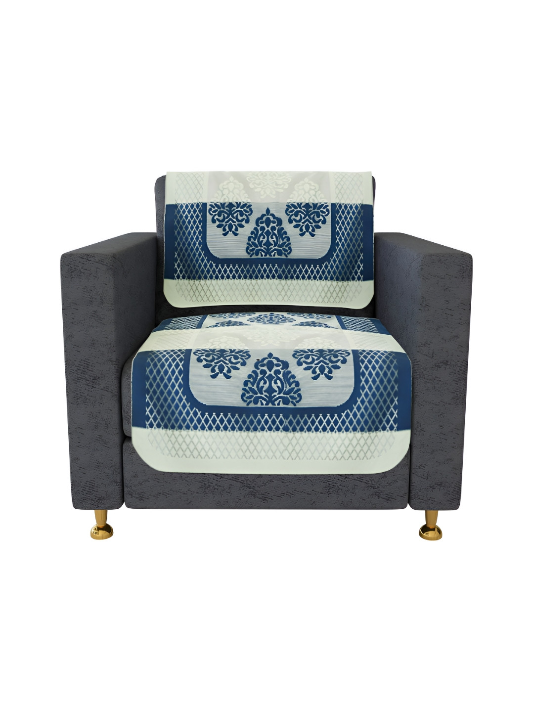 

Kuber Industries Cream & Blue 10 Pieces Ethnic Motifs Printed Cotton 5 Seaters Sofa Cover