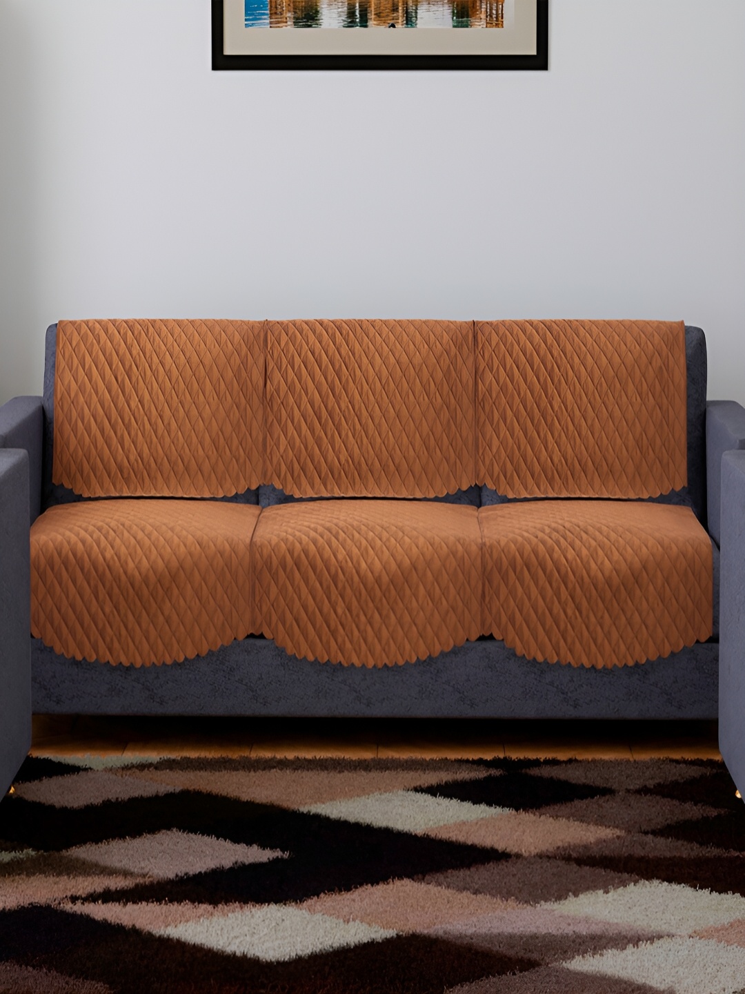 

Kuber Industries Brown 6 Pieces Cotton 3 Seaters Sofa Cover