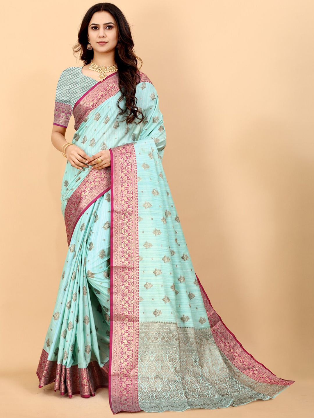 

Fospy Ethnic Motifs Zari Pure Silk Banarasi Saree, Pink