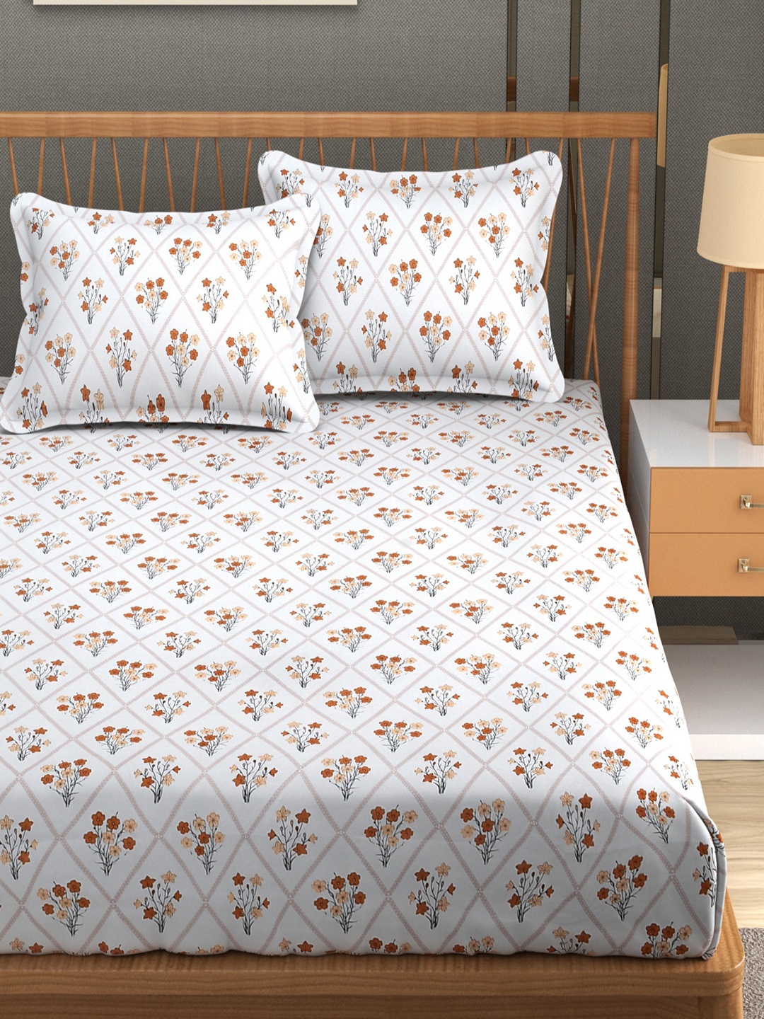 

Aura White & Blue Floral 180 TC Queen Bedsheet With 2 Pillow Covers