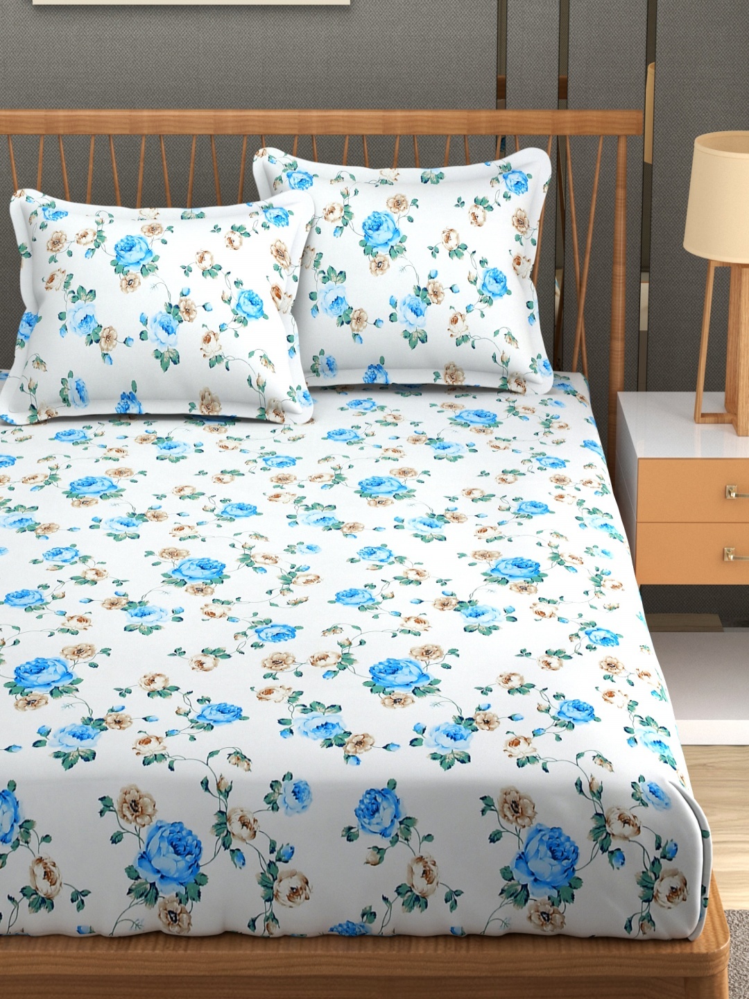 

Aura Blue & White Floral 180 TC Queen Bedsheet With 2 Pillow Covers
