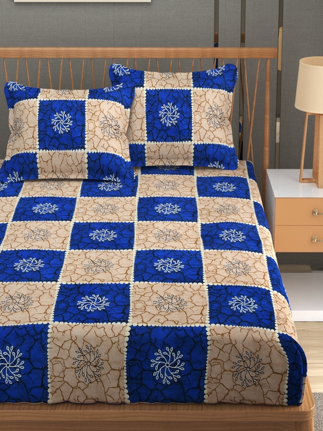 

Aura Beige & Blue Floral 180 TC Queen Bedsheet With 2 Pillow Covers