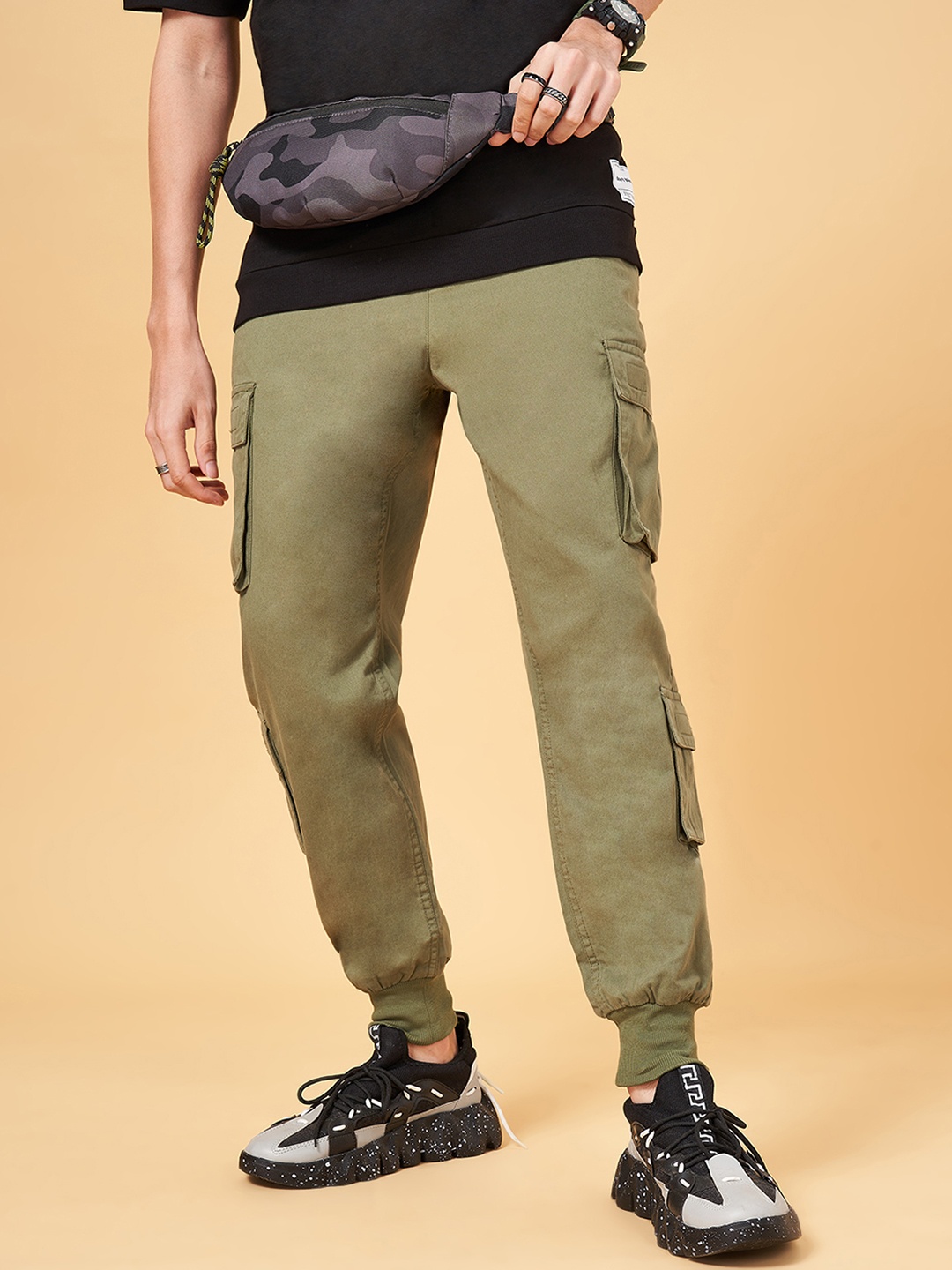 

Street 808 by Pantaloons Men Cotton Joggers, Olive