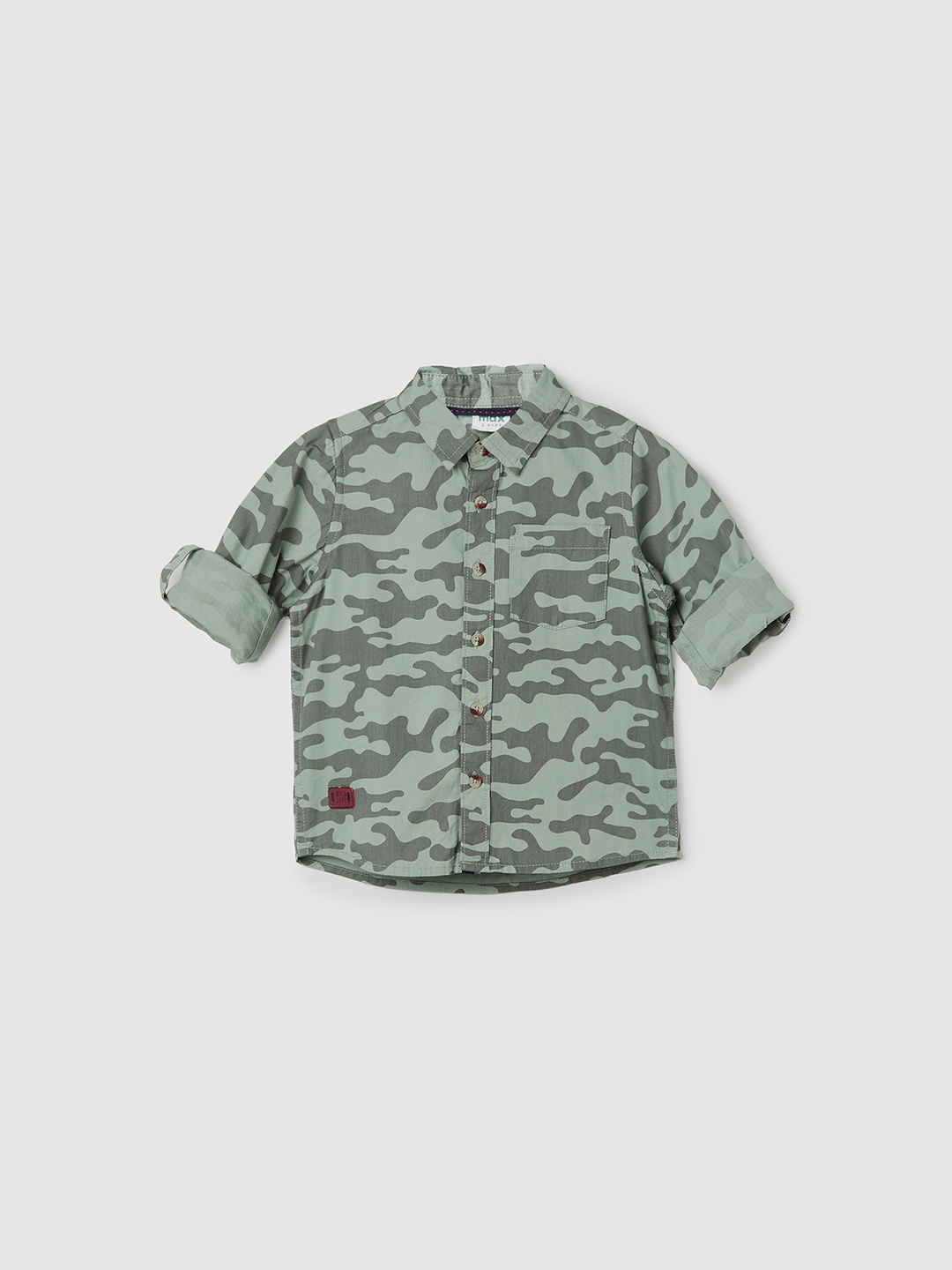 

max Boys Camouflage Printed Roll-Up Sleeves Casual Shirt, Olive