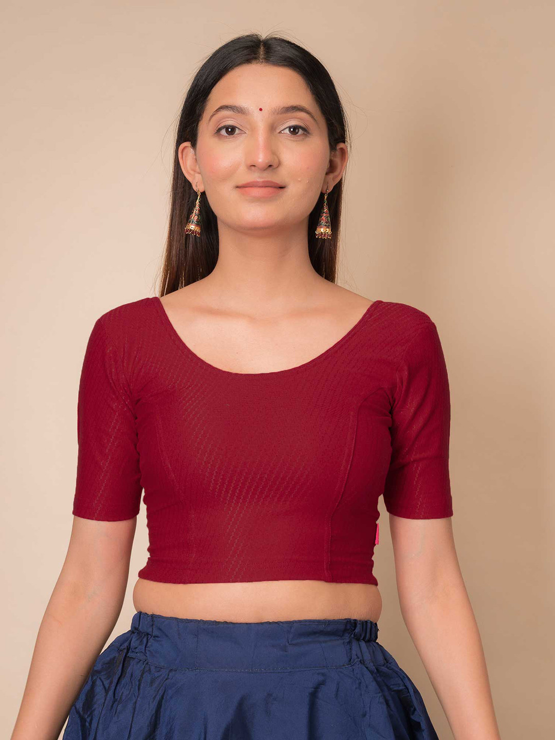 

Bindigasm's Advi Self Design Cotton Stretchable Saree Blouse, Red