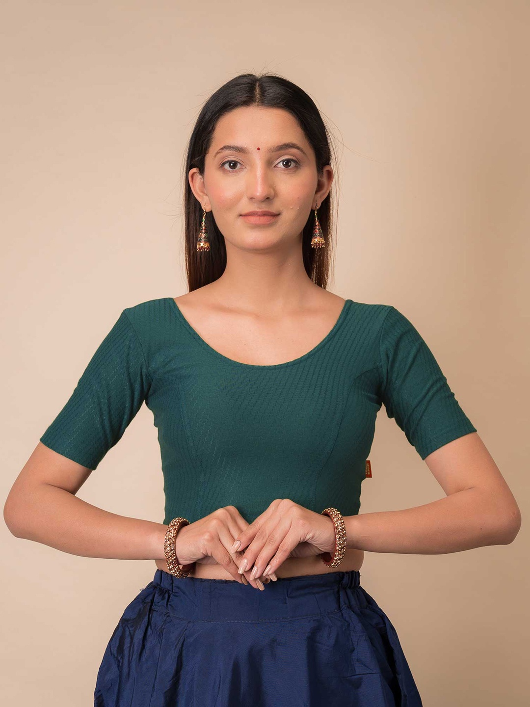 

Bindigasm's Advi Self Design Cotton Stretchable Saree Blouse, Green