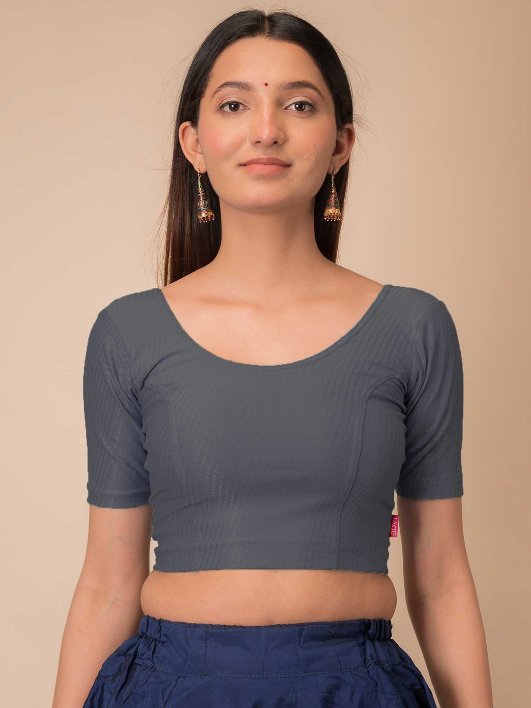 

Bindigasm's Advi Woven Design Stretchable Cotton Saree Blouse, Grey