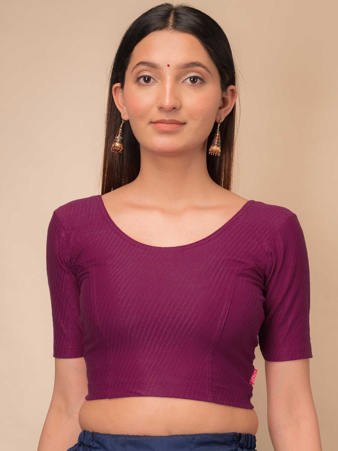 

Bindigasm's Advi Woven Design Stretchable Cotton Saree Blouse, Purple