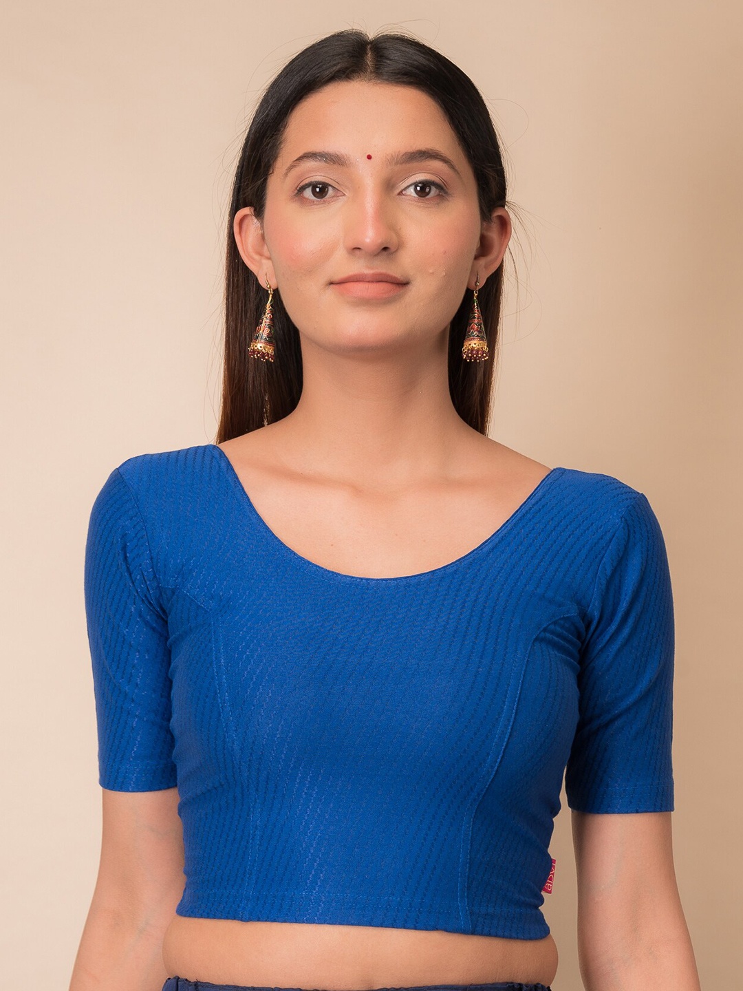 

Bindigasm's Advi Woven Design Cotton Stretchable Saree Blouse, Blue