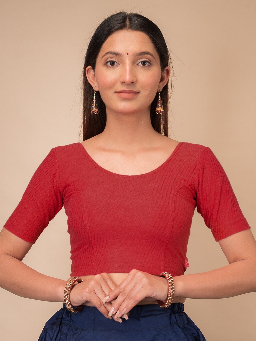 

Bindigasm's Advi Woven Design Cotton Stretchable Saree Blouse, Red