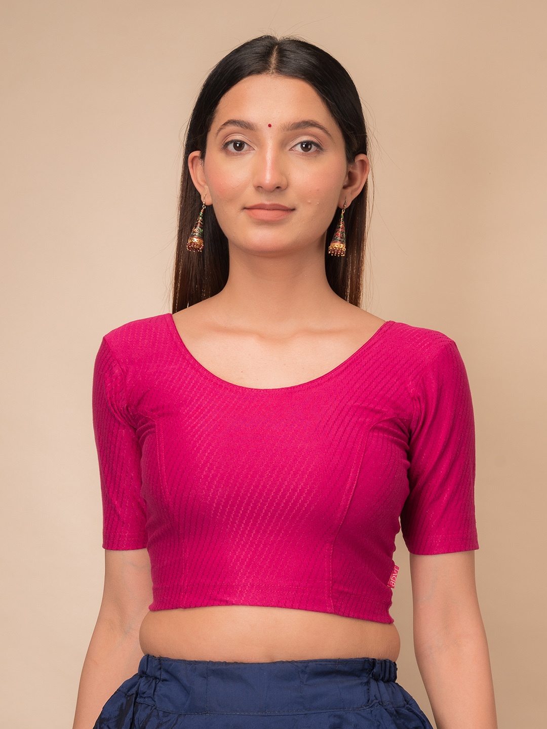 

Bindigasm's Advi Self Design Cotton Stretchable Saree Blouse, Magenta