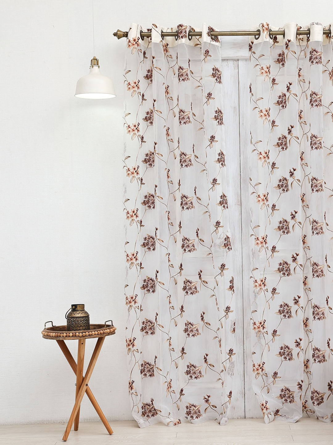 

Ariana Brown & White Floral Sheer Door Curtain