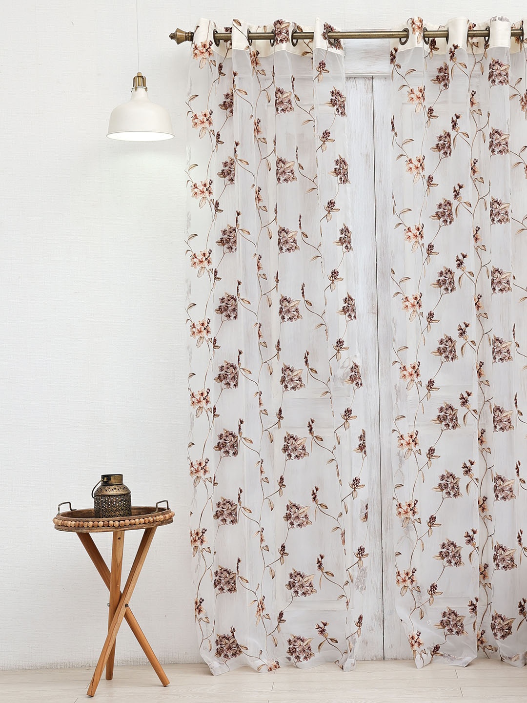 

Ariana Brown & White Floral Sheer Window Curtain