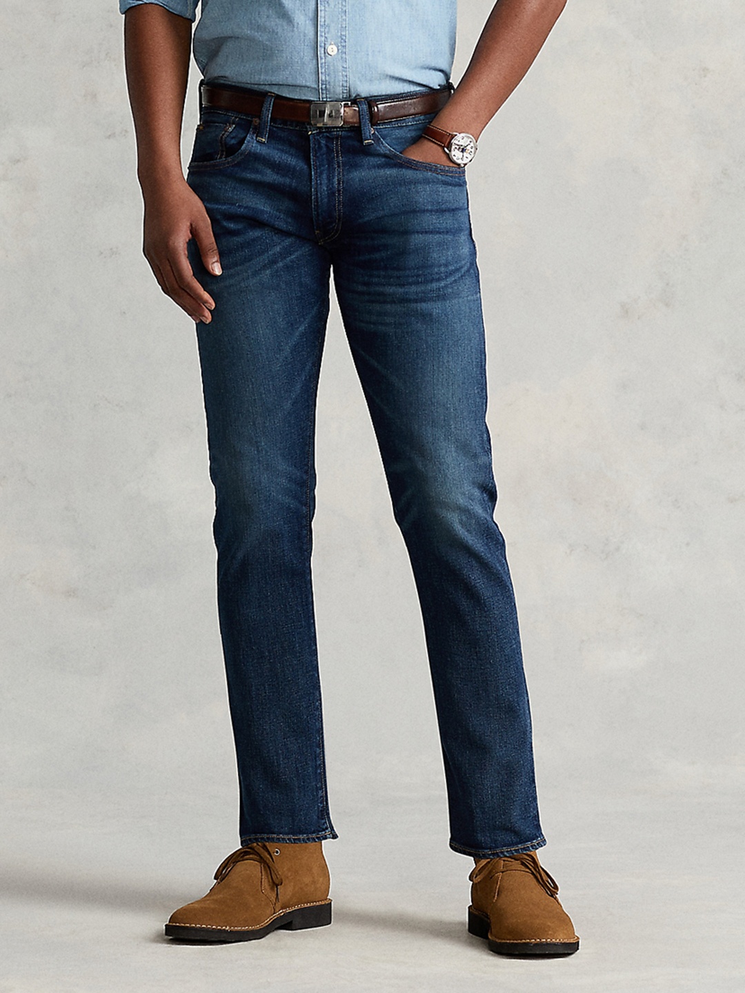

Polo Ralph Lauren Men Mid-Rise Varick Slim Fit Straight Stretch Cotton Jean, Blue