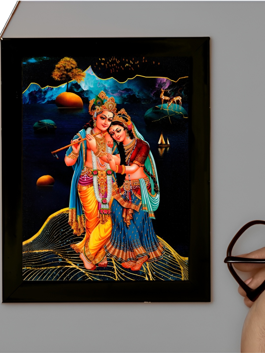 

2Mech Orange & Black Radha Krishna Photo Frames