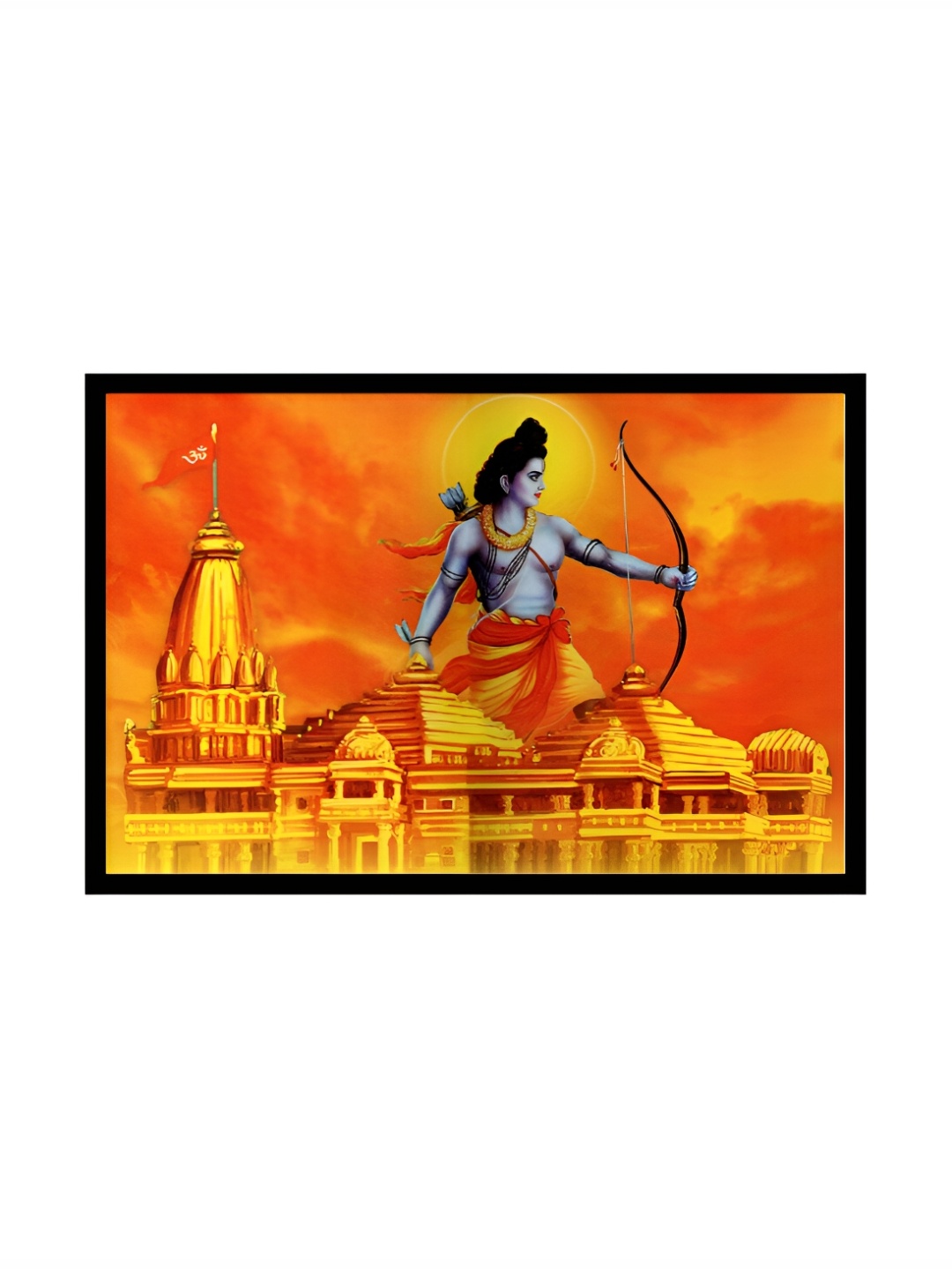 

2Mech Orange & Black Lord Rama With Ayodhya Temple Photo Frames