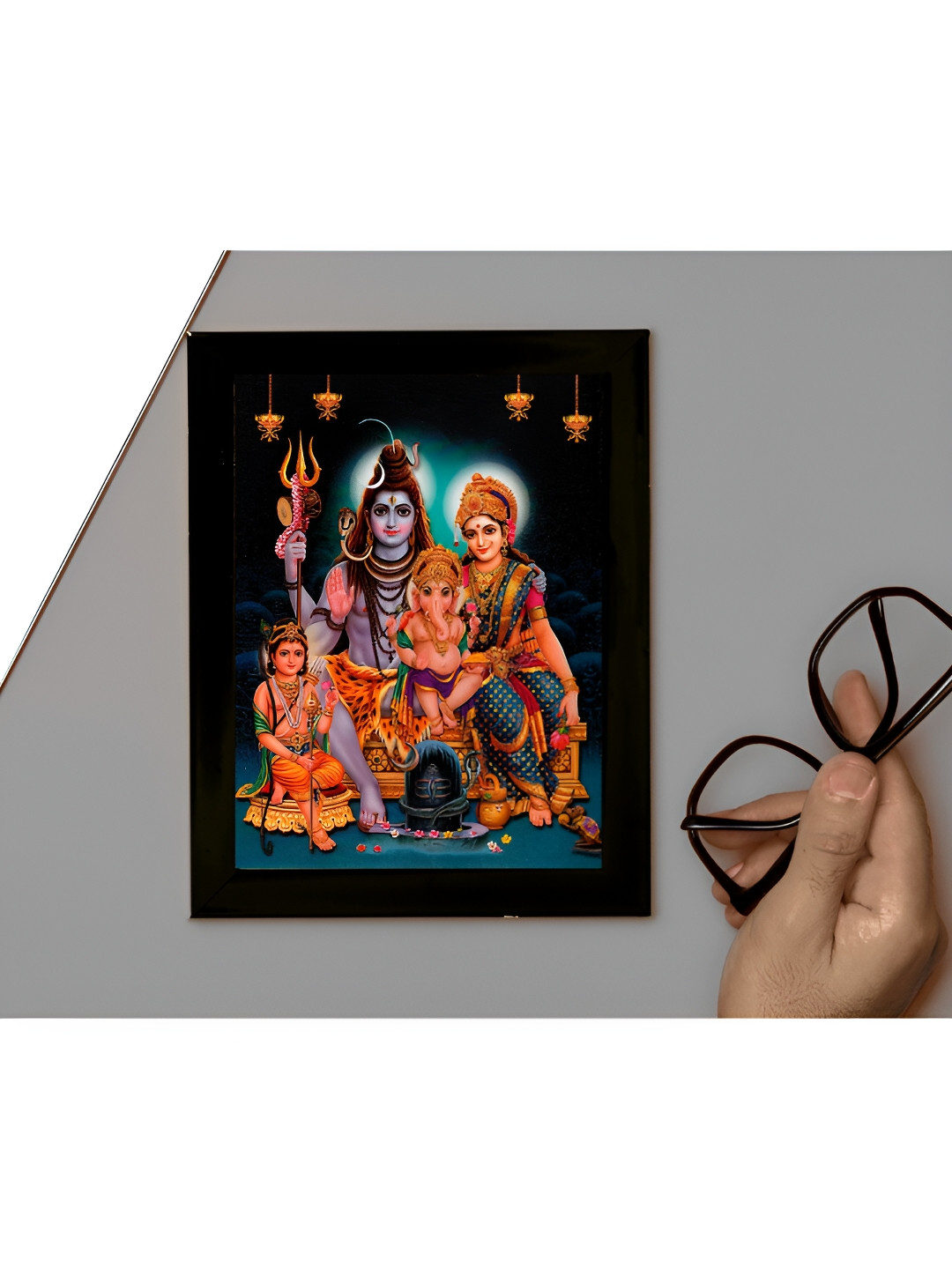 

2Mech Orange & Black Lord Shiva, Parvatiji and Ganeshji Photo Frame