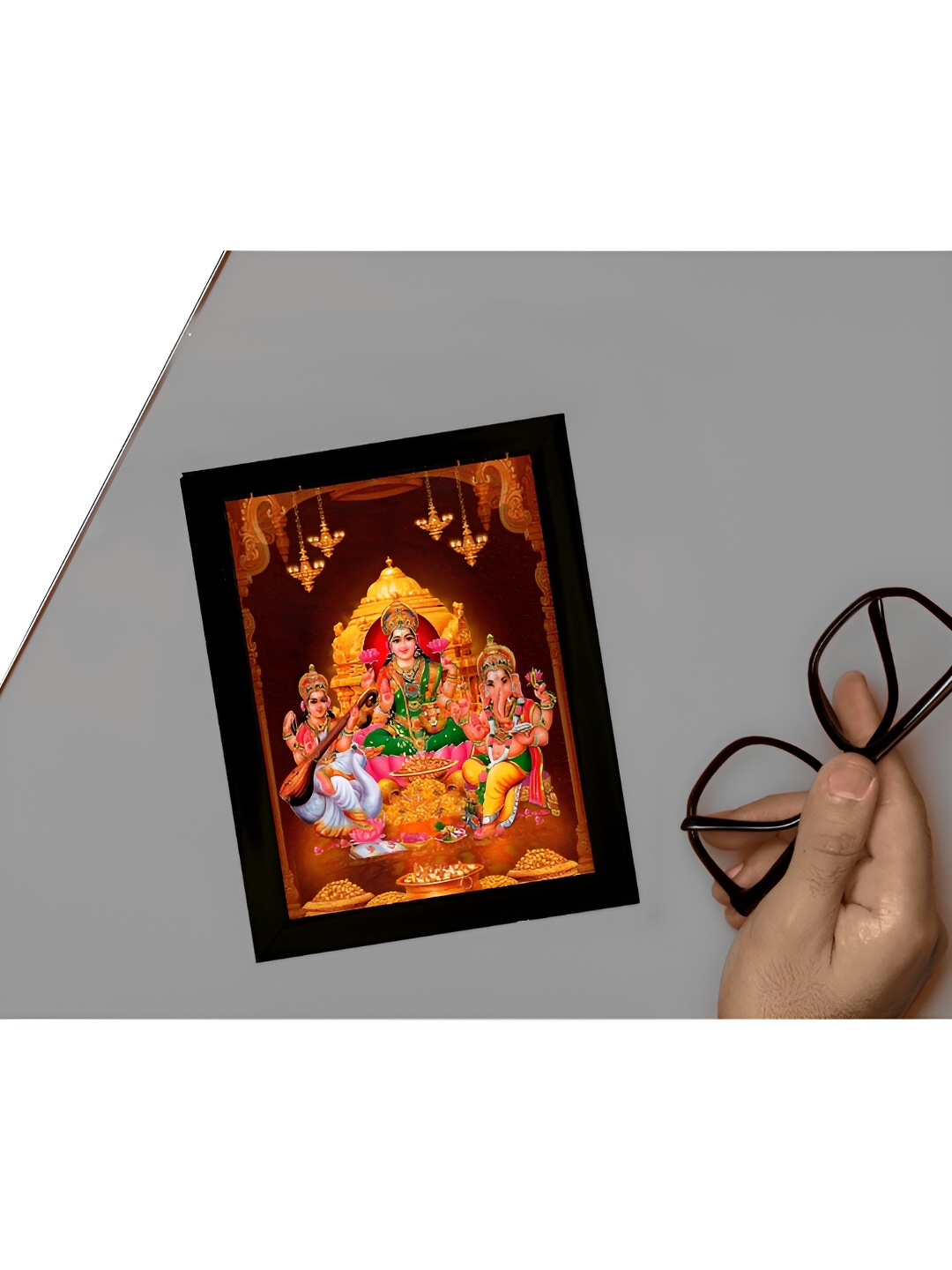 

2Mech Orange & Black Devi Laxmiji, Saraswatiji and Ganeshji Photo Frames