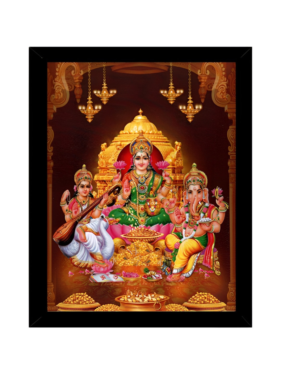 

2Mech Brown Devi Laxmiji Saraswatiji And Ganeshji Wall Photo Frame