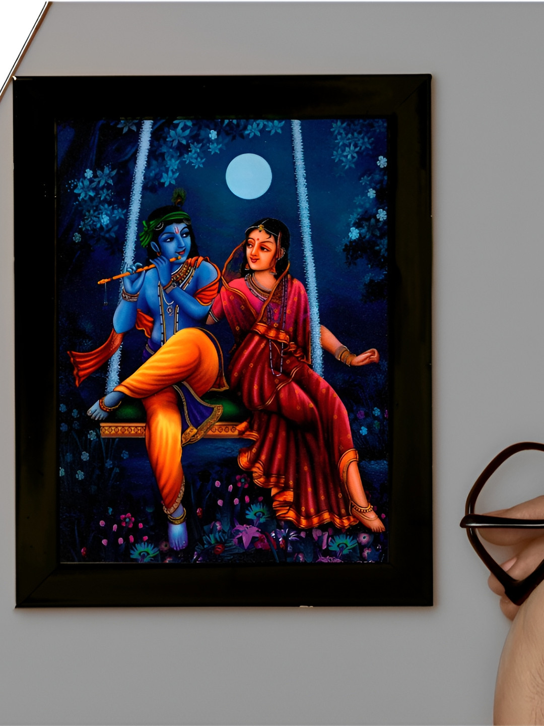 

2Mech Black Blue Radhe Krishna Hindola Wall Photo Frame