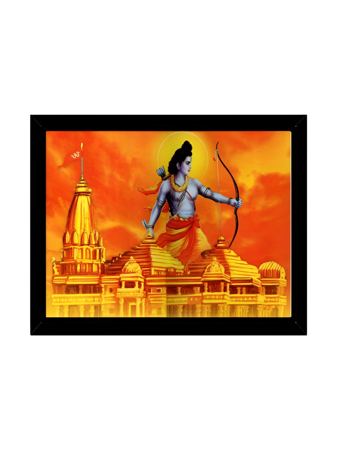 

2Mech Orange & Black Lord Rama With Ayodhya Temple Photo Frames