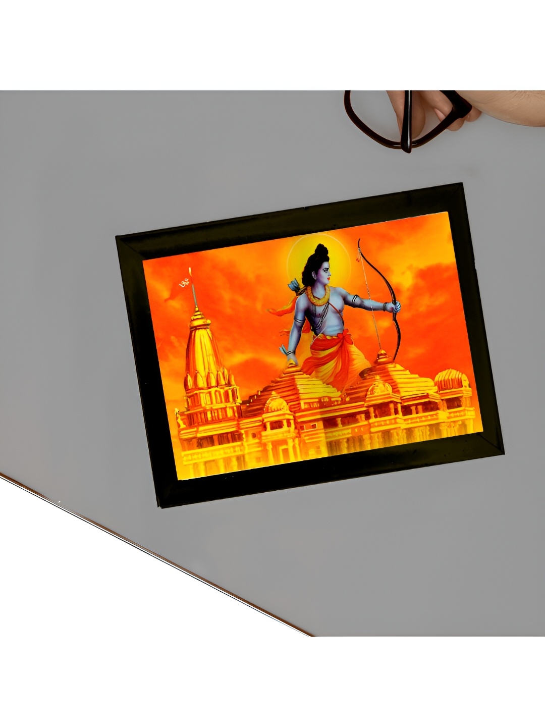 

2Mech Orange & Black Lord Rama With Ayodhya Temple Photo Frames
