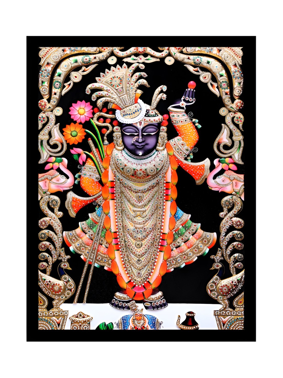 

2Mech Gold Toned & Black ShreeNathji Bawa Nathdwara Photo Frames