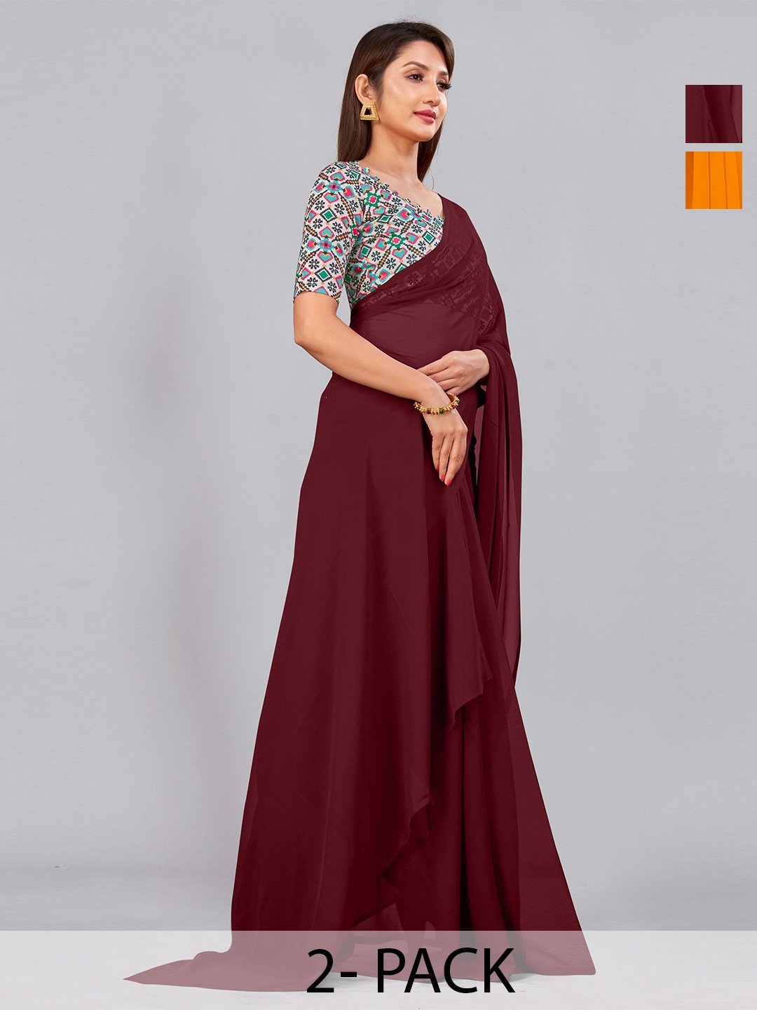 

CastilloFab Pack Of 2 Pure Georgette Sarees, Maroon