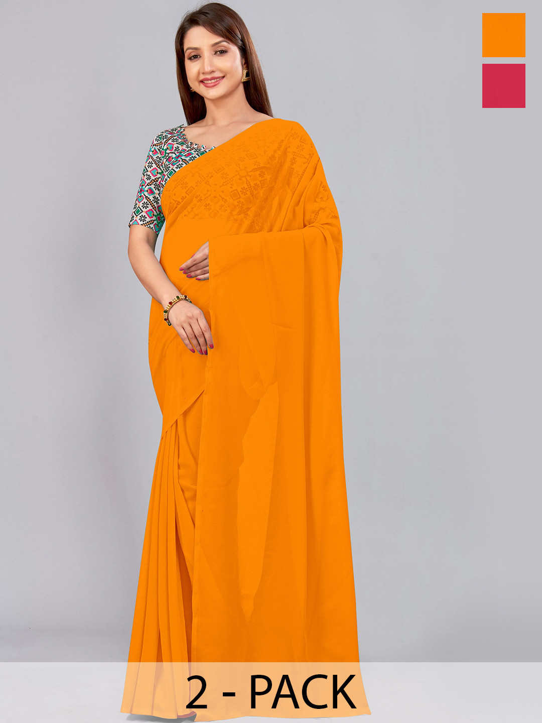 

CastilloFab Selection Of 2 Pure Georgette Saree, Mustard