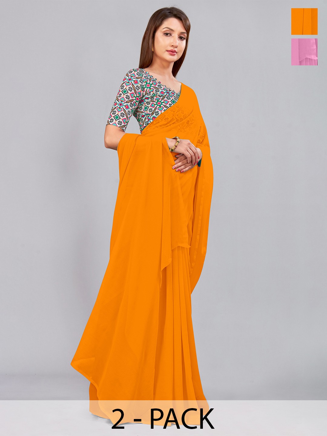 

CastilloFab Selection of 2 Pure Georgette Saree, Mustard