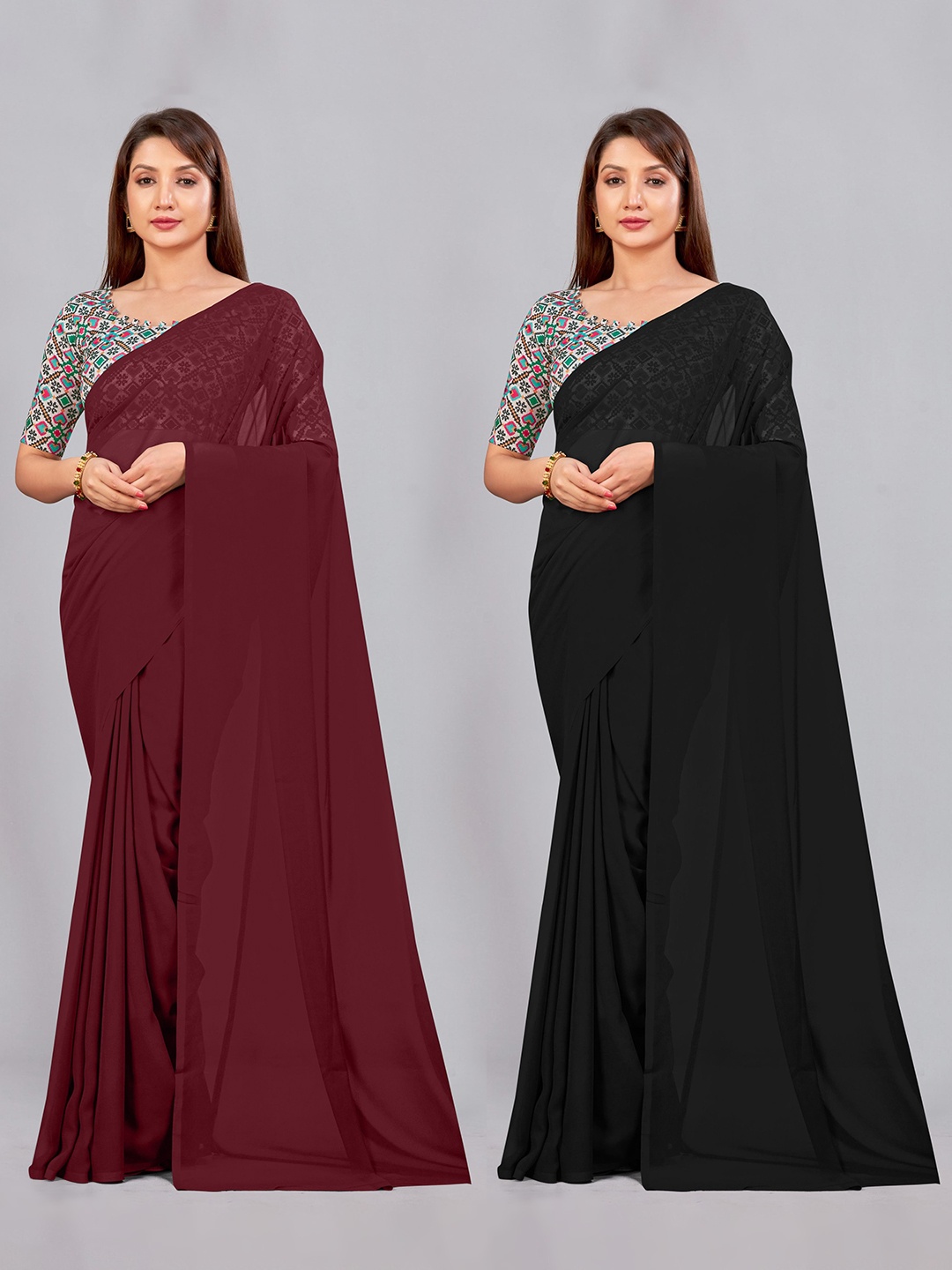 

CastilloFab Selection of 2 Pure Georgette Saree, Maroon