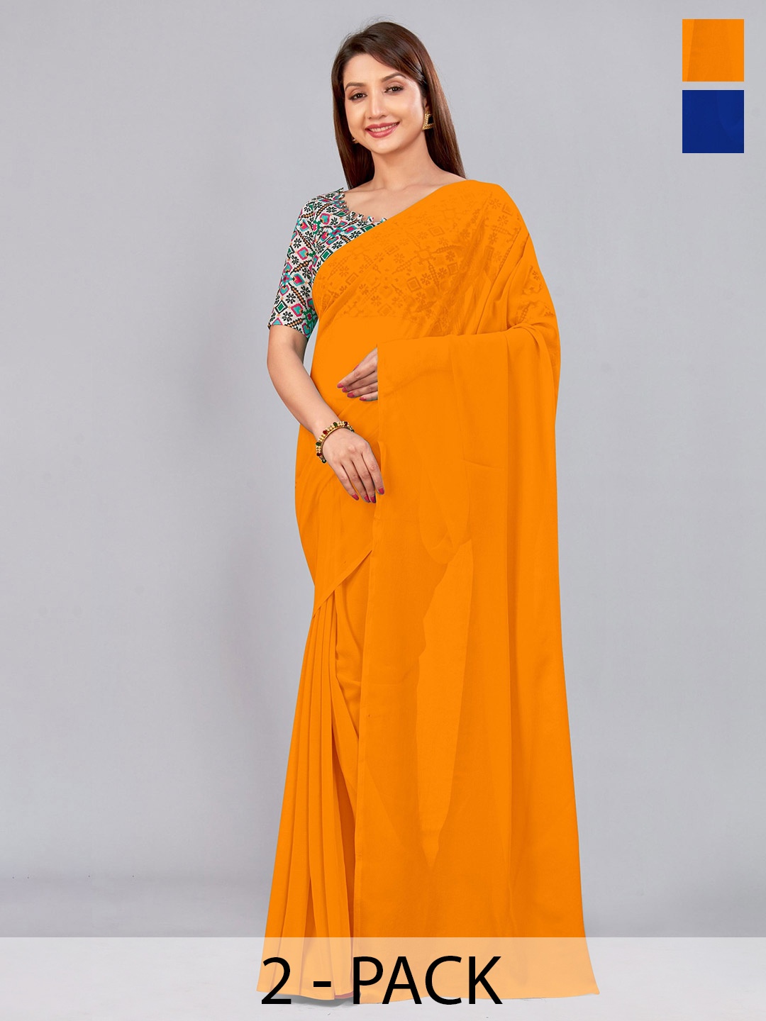 

CastilloFab Selection of 2 Pure Georgette Saree, Mustard