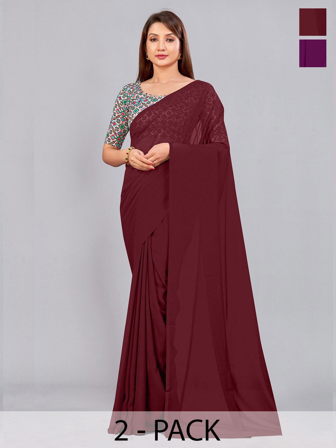 

CastilloFab Selection of 2 Pure Georgette Sarees, Maroon