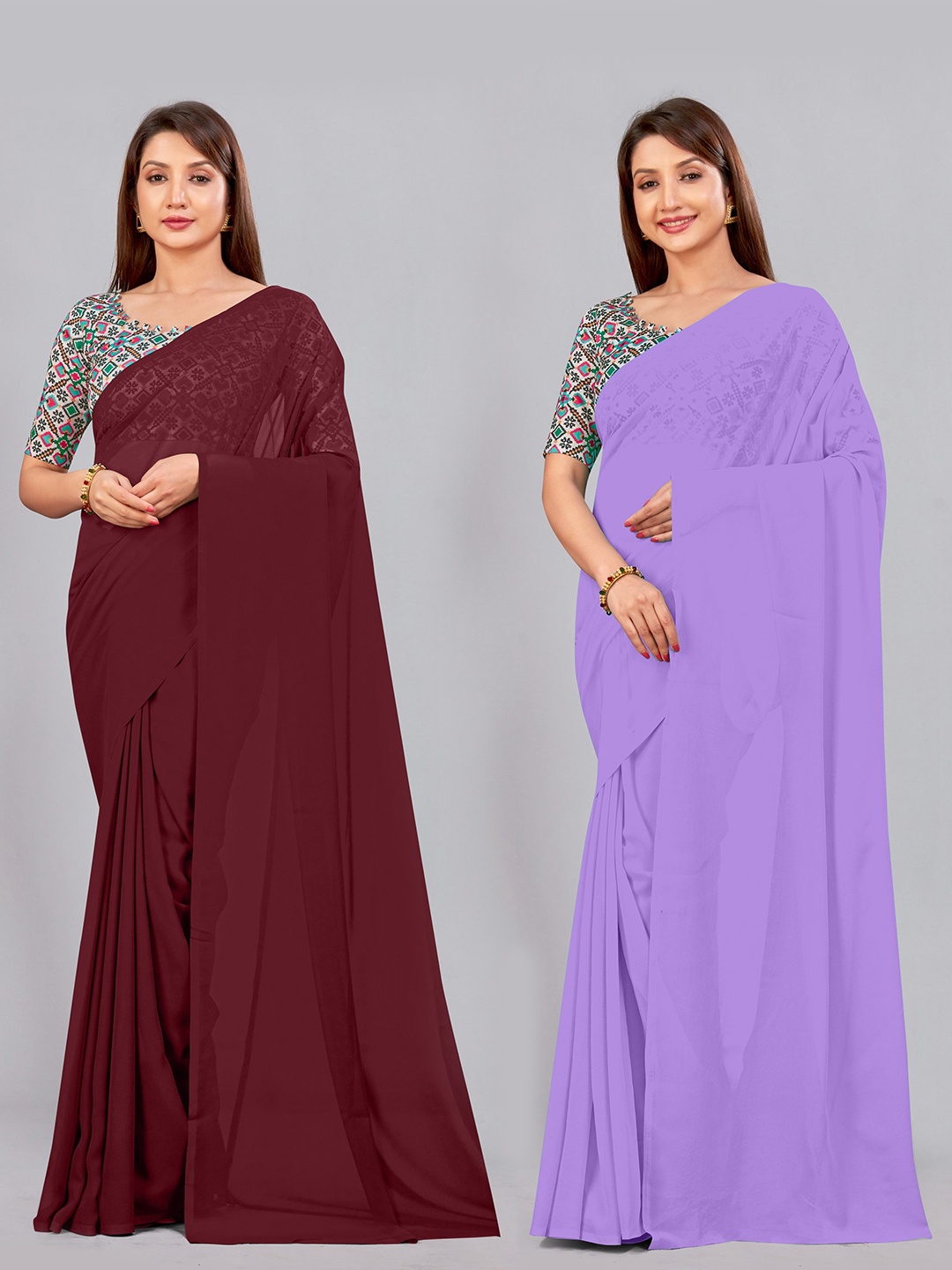 

CastilloFab Selection of 2 Pure Georgette Sarees, Maroon